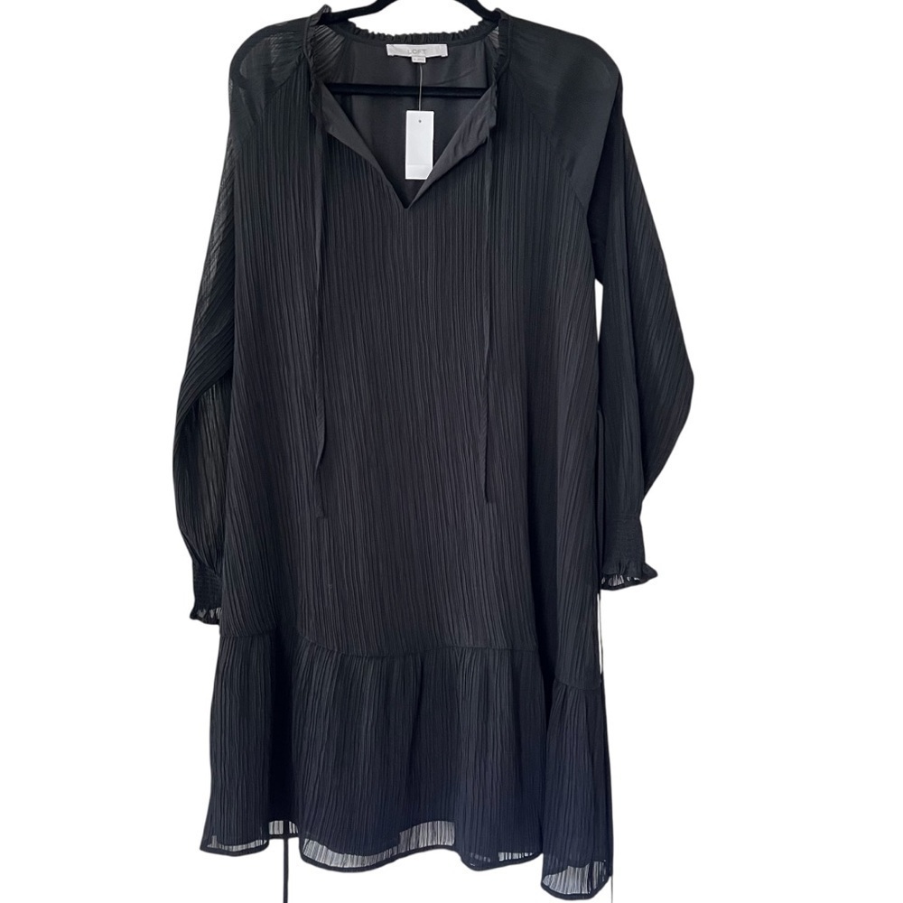 NWT Ann Taylor Loft Pleated Black Long Sleeve Sheath Dress size M